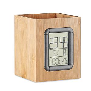 Bamboo Desk Clock with pen holder Manila